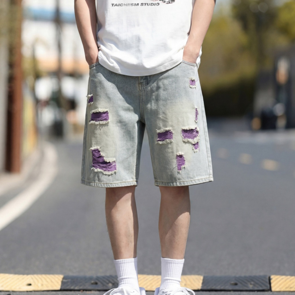 Men's Lined Ripped Denim Short - Fly Line 리뷰 및 가격