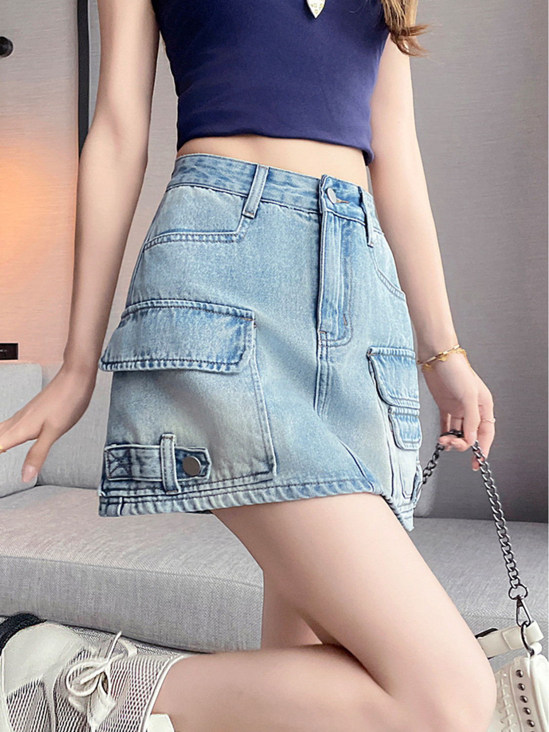 Women High Waist Cargo Denim M - Fly Line 리뷰 및 가격
